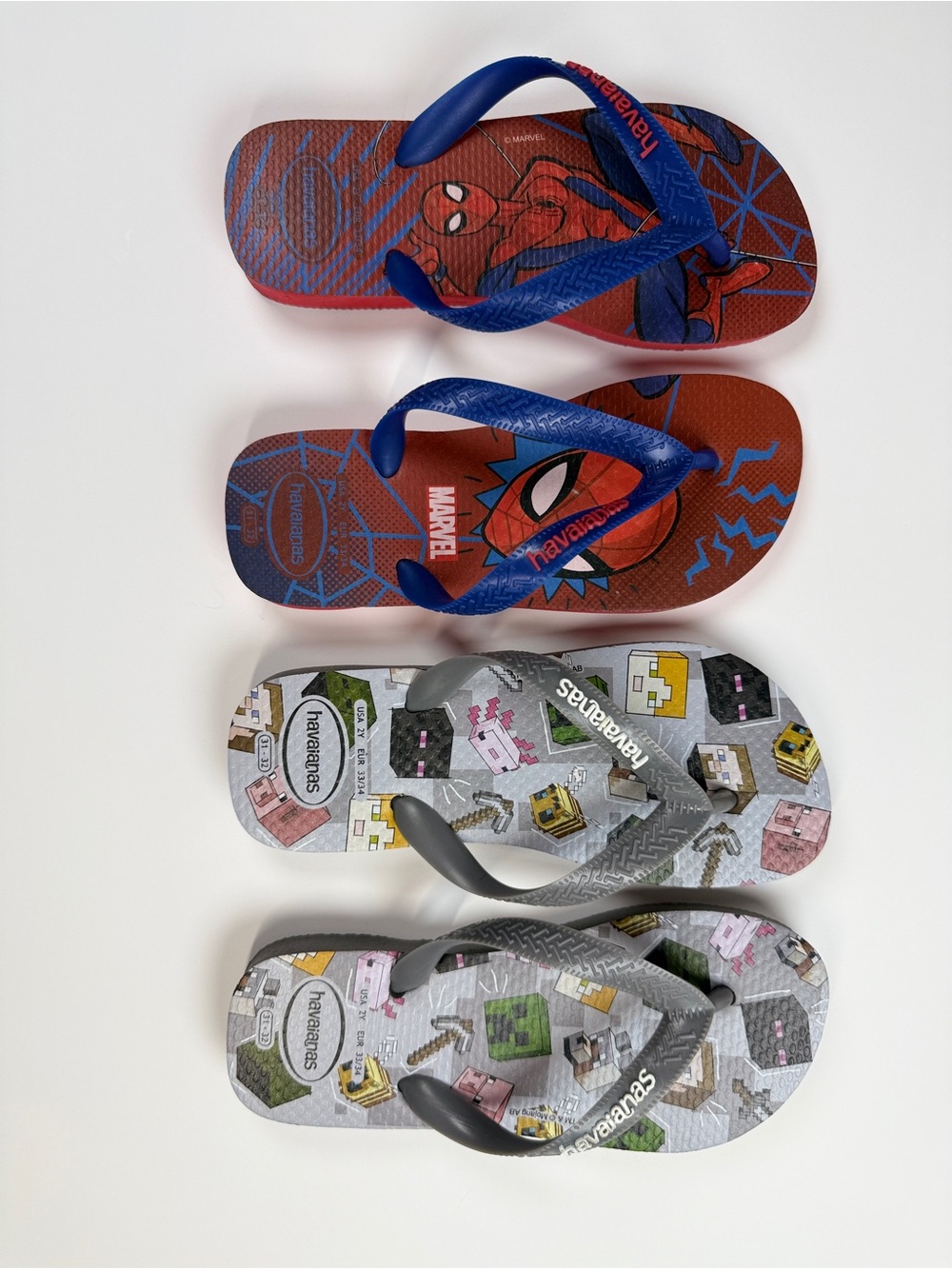 Havaianas Kids Spider-Man + Minecraft Gray Flip Flops!! Both for $25 🔆🔅🔆🔅